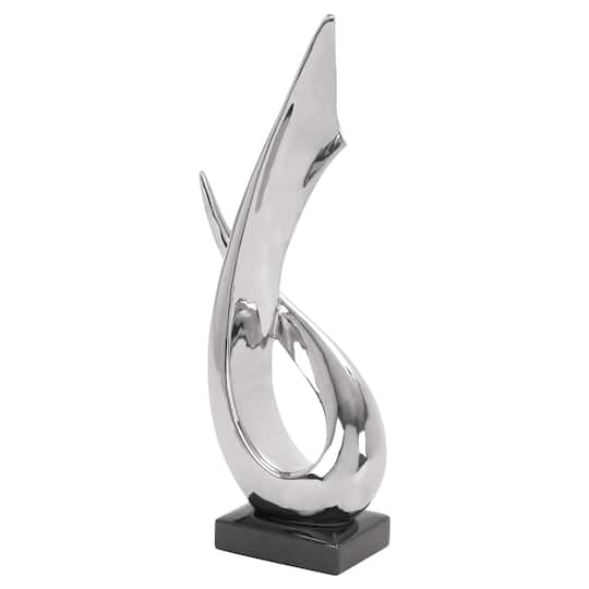 17" Silver Ceramic Abstract Loop Sculpture
